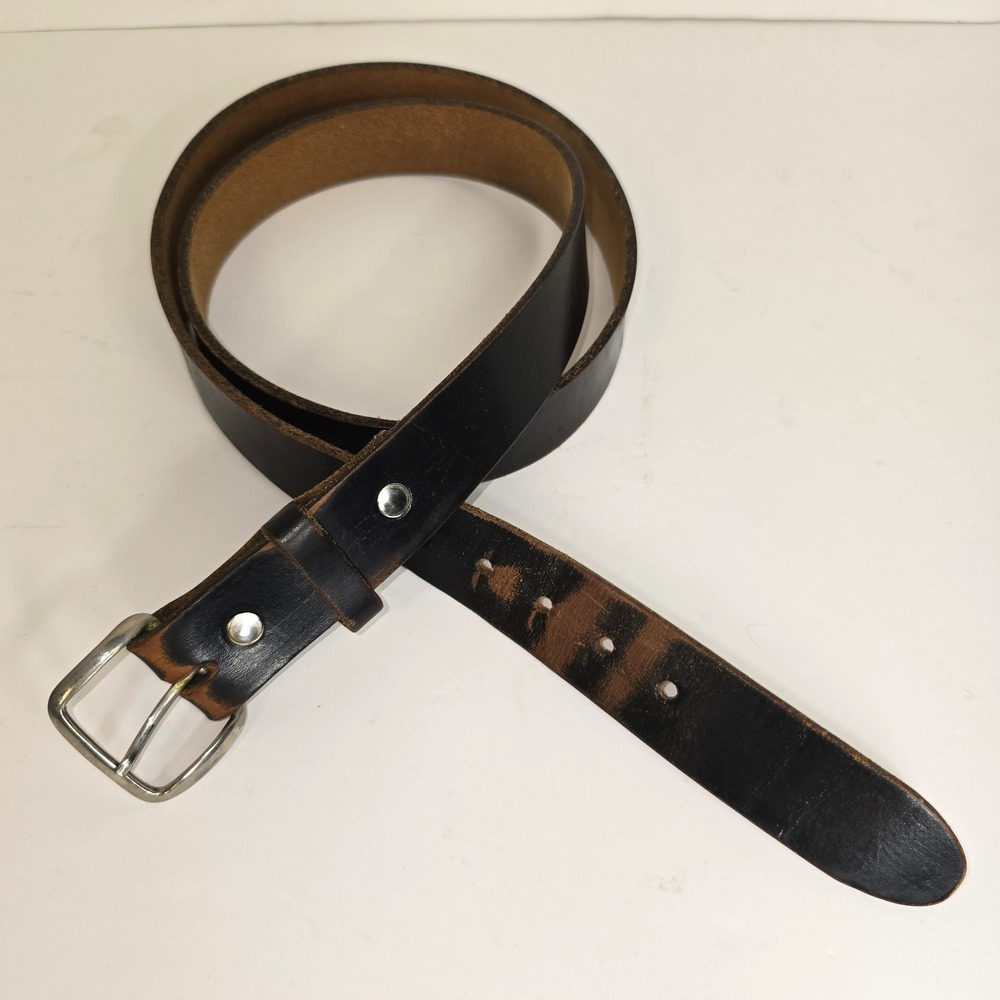 Vintage Looper Black Leather Western Belt Silver Buckle Mens Size 48 Broken In